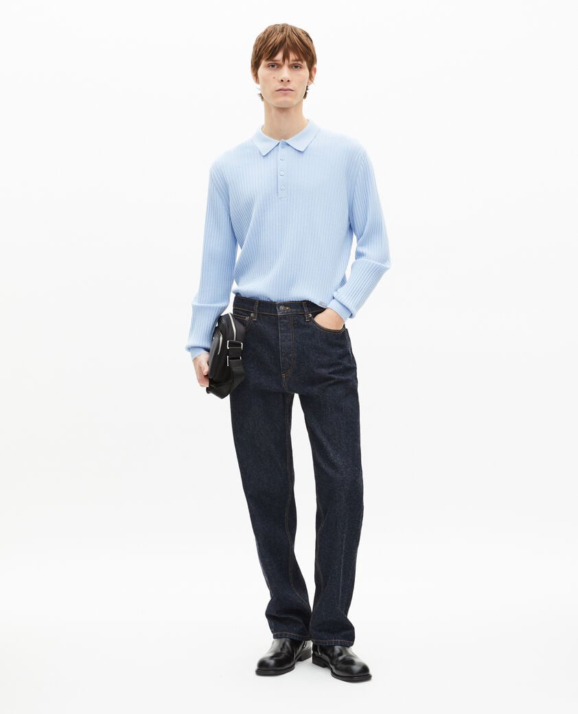 The Kooples HOMME LIGHT BLUE pull col polo en laine m&eacute;rinos bleu