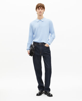The Kooples HOMME LIGHT BLUE pull col polo en laine m&eacute;rinos bleu