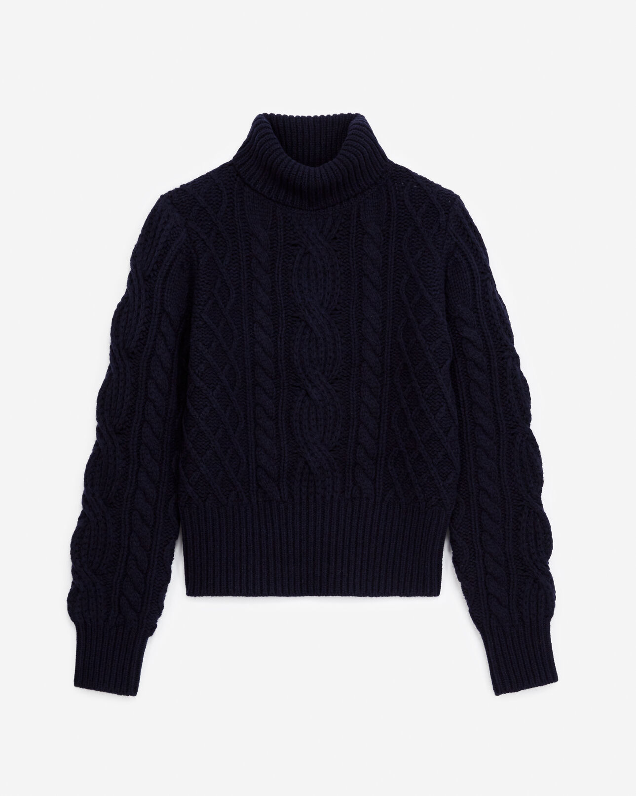The Kooples FEMME NAVY pull laine à torsades marine col roulé
