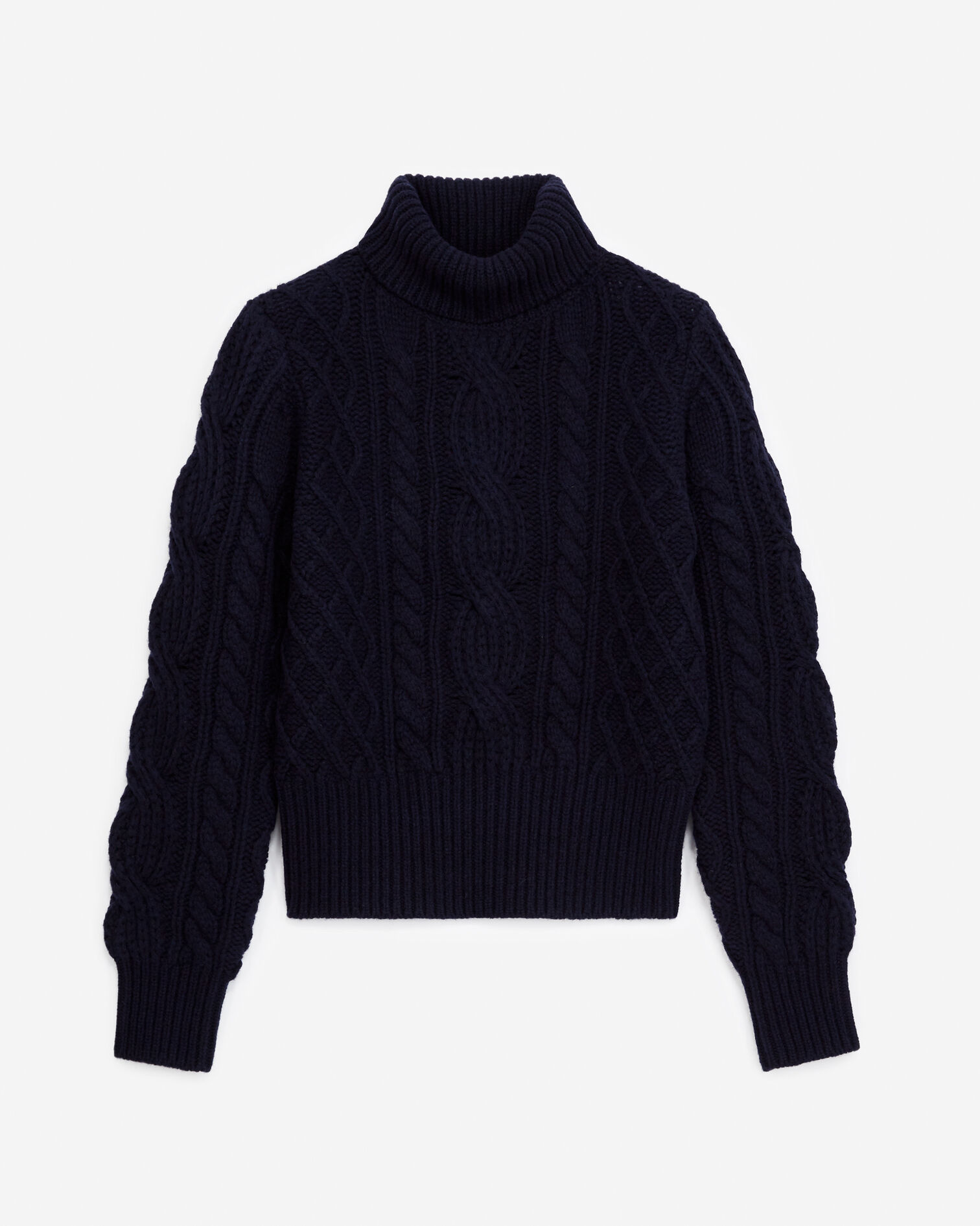 Pull laine à torsades marine col roulé, NAVY, hi-res image number null