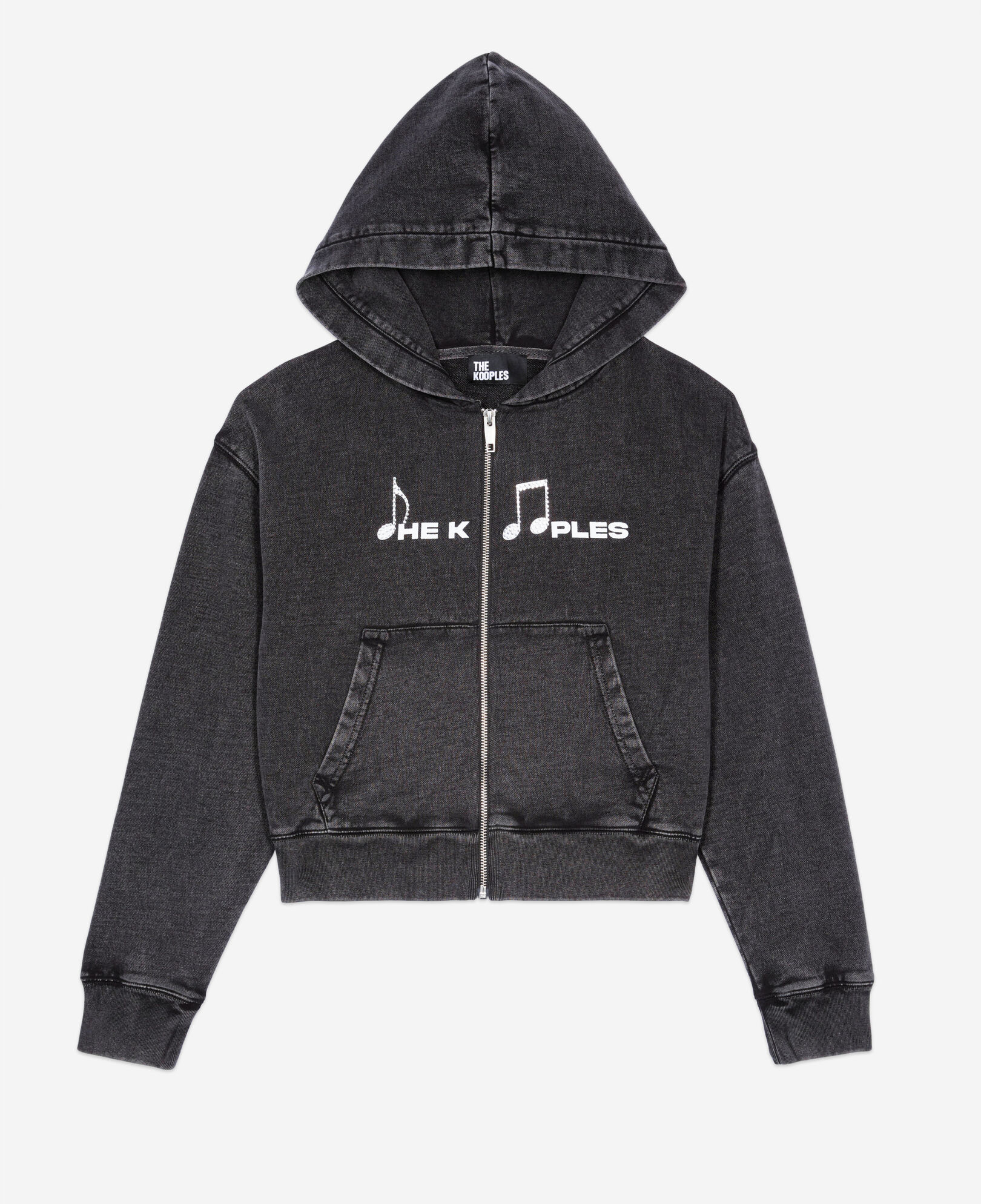 The Kooples F BLACK WASHED black hoodie with serigraphy