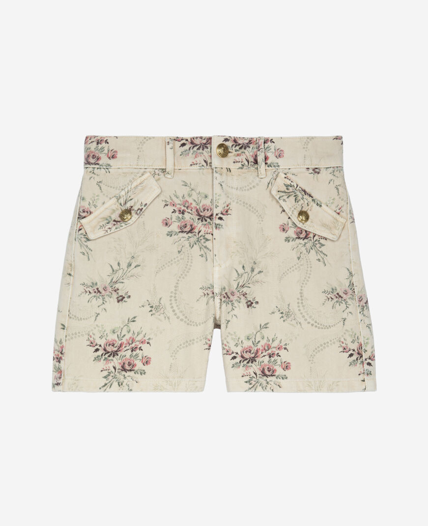 The Kooples FEMME BEIGE TAUPE short imprimé fleuri en denim beige