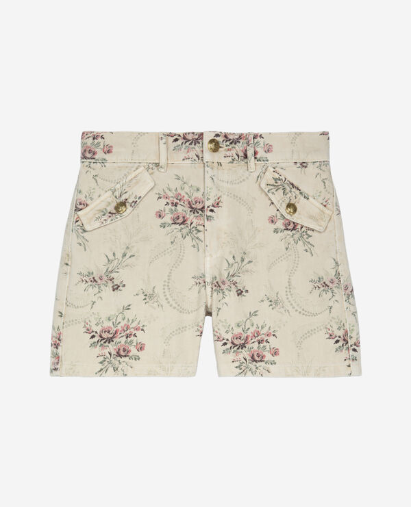 The Kooples WOMEN BEIGE TAUPE floral print shorts in beige denim