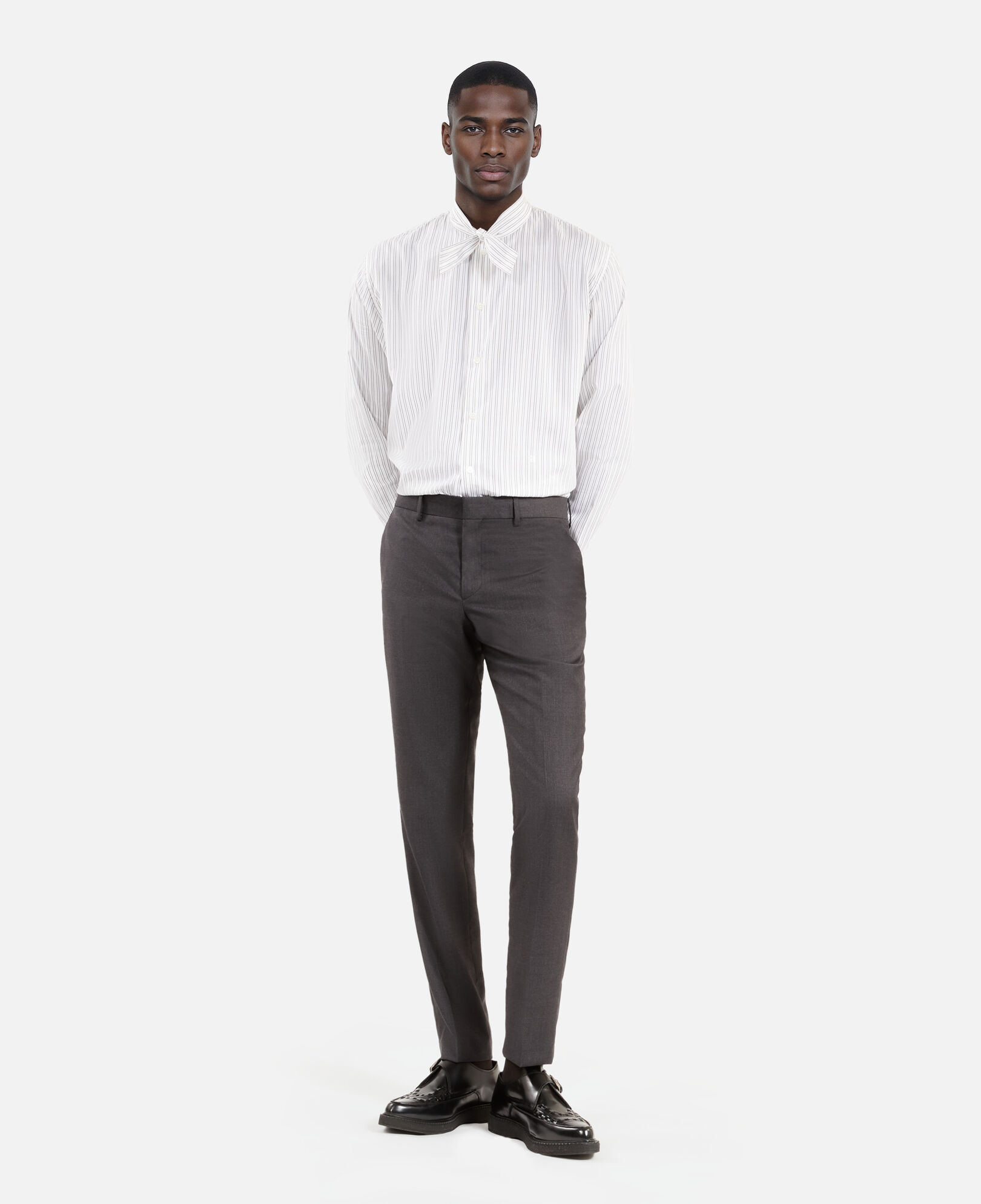 The Kooples HOMME GREY pantalon de costume en laine gris coupe ajustée