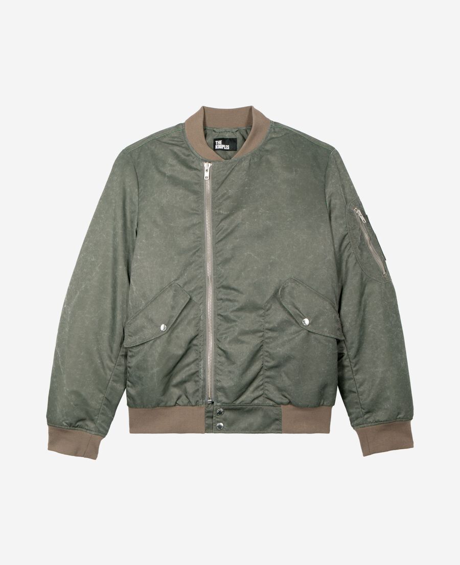 The Kooples H FORET khaki marble-effect bomber
