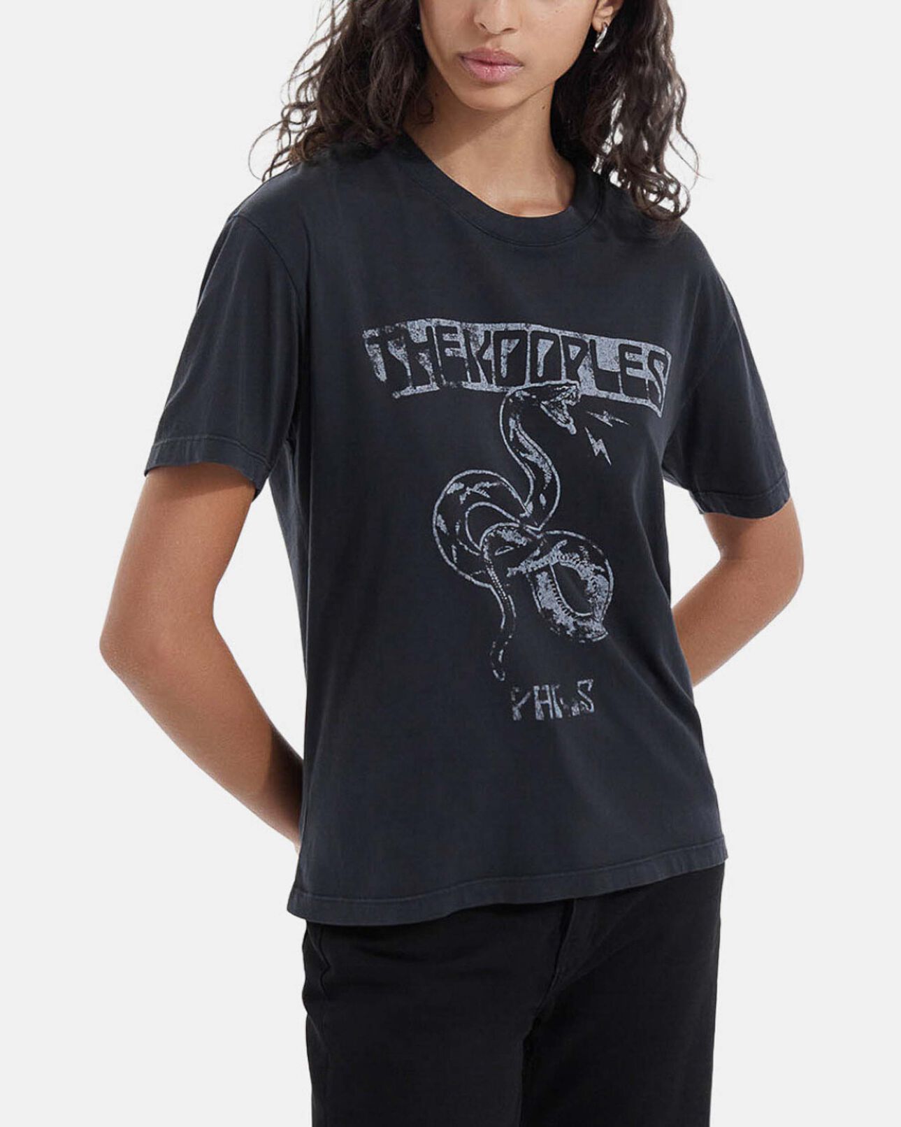 The Kooples FEMME BLACK WASHED t-shirt noir délavé coton motif serpent
