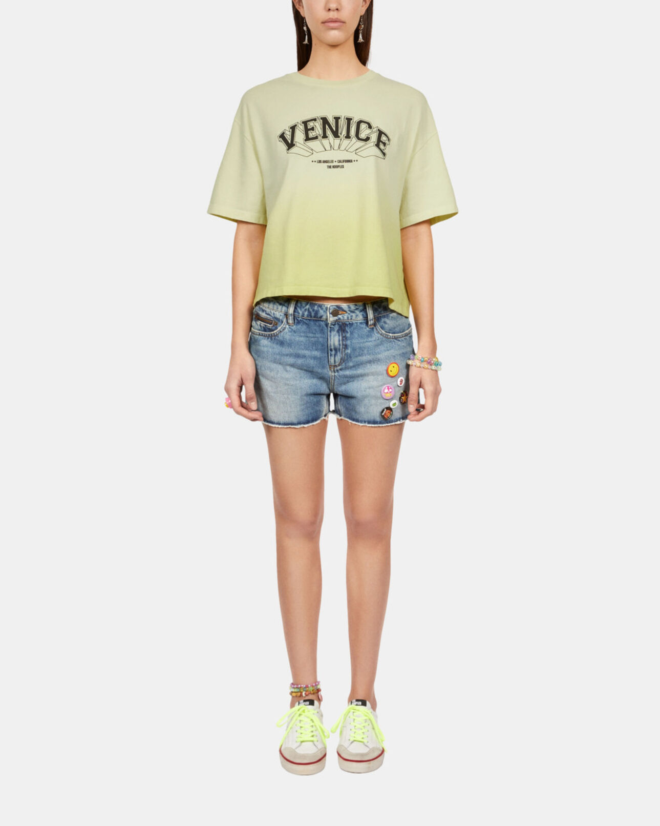 The Kooples WOMEN BRIGHT YELLOW gradient yellow t-shirt with venice serigraphy