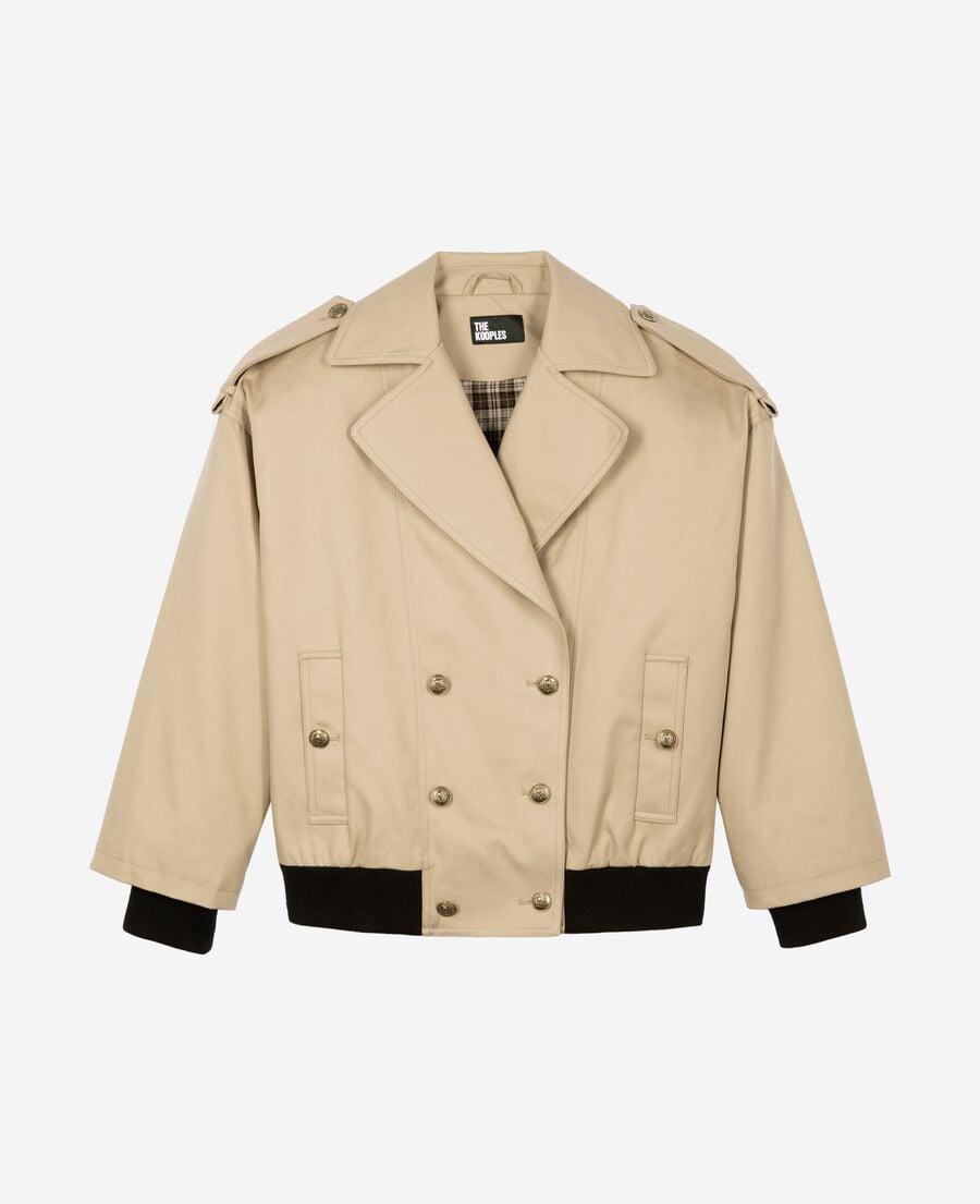 The Kooples DAMEN LIGHT BEIGE kurzer trenchcoat aus beigefarbener baumwolle