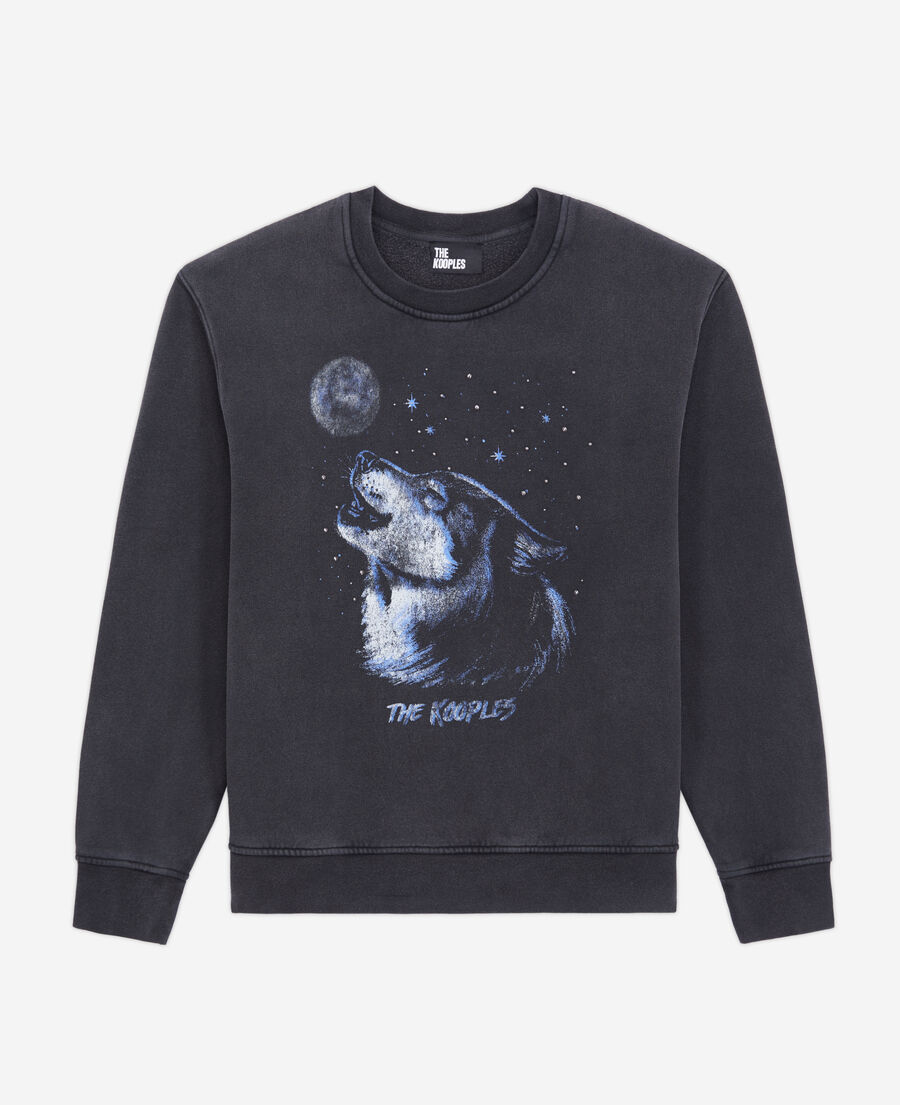 sweatshirt femme noir avec sérigraphie wolf