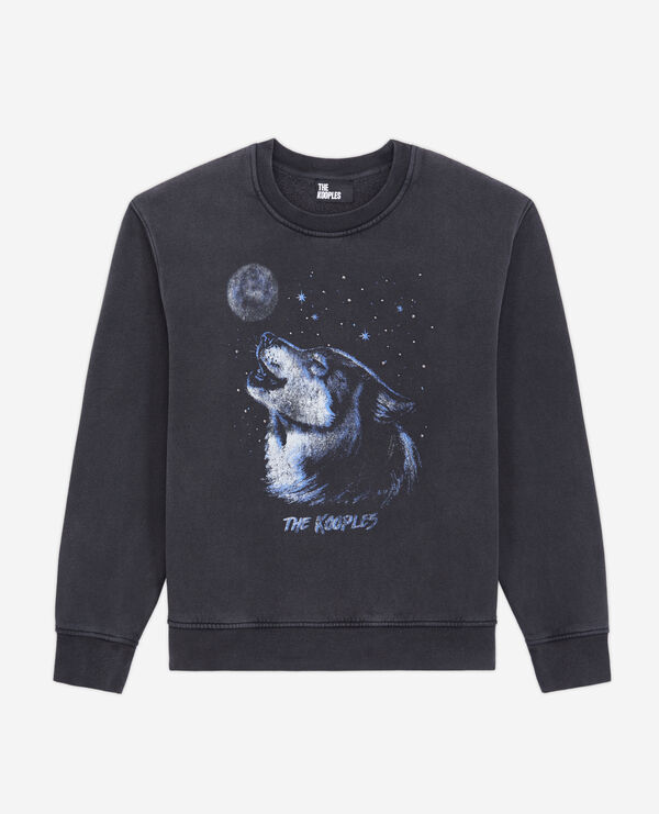 women's black sweatshirt with wolf serigraphy