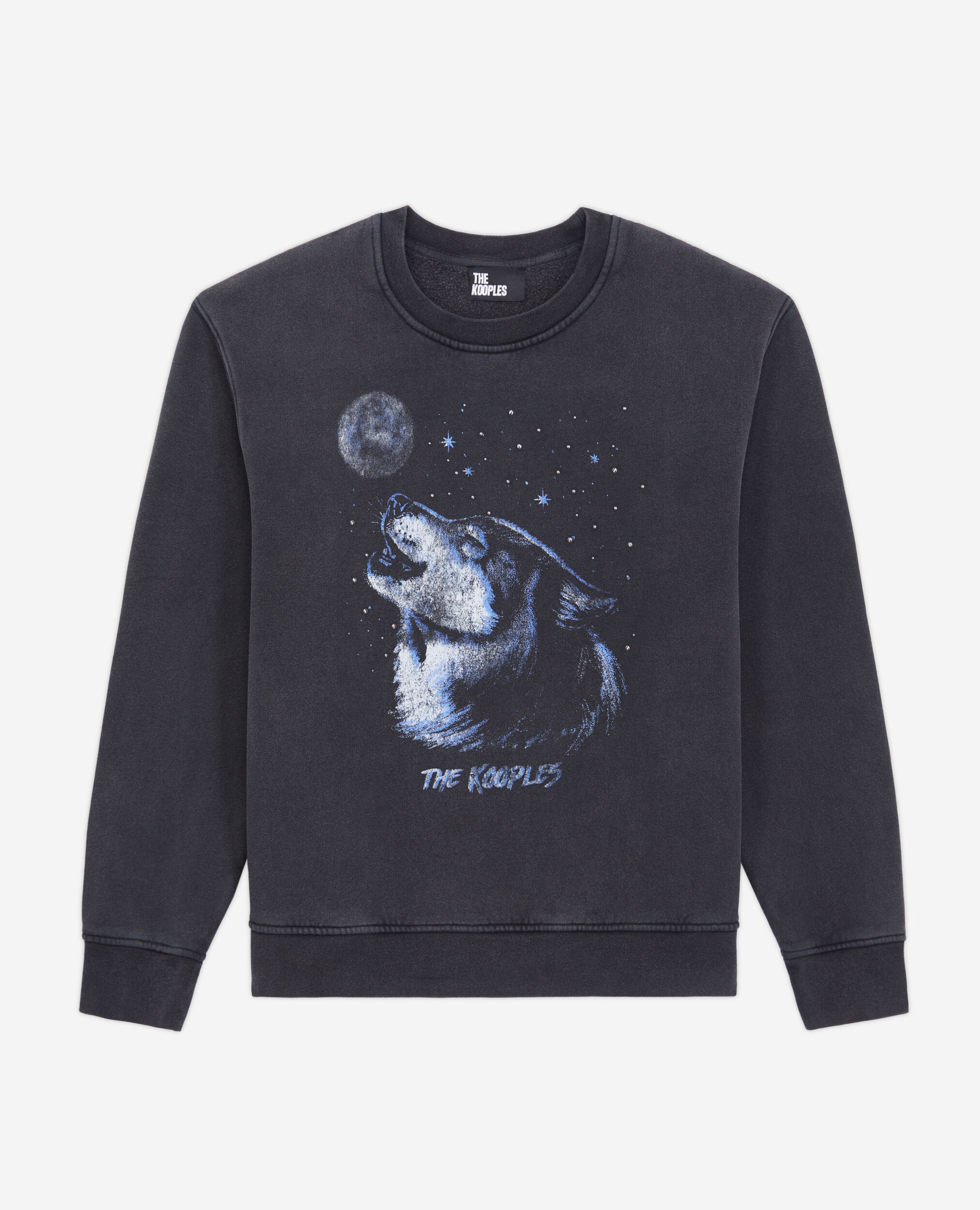 Sweatshirt Femme noir avec sérigraphie Wolf, BLACK WASHED, hi-res image number null