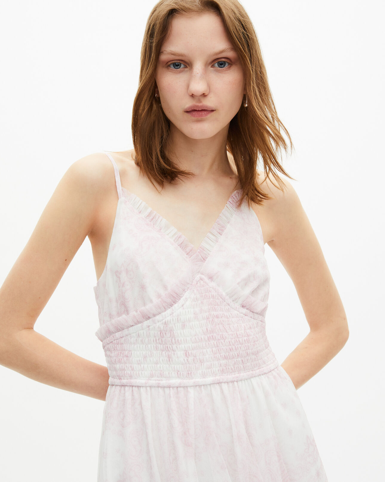 The Kooples WOMEN WHITE - PINK 'pale lilac' print long tulle dress