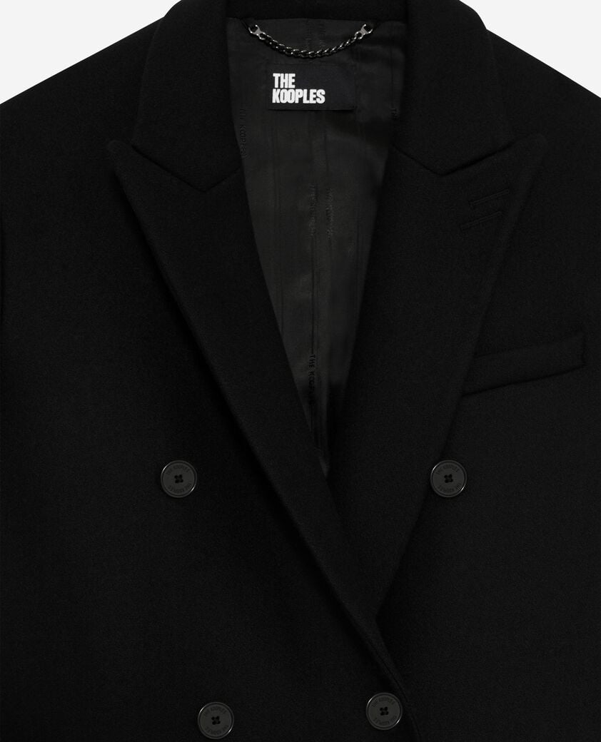The Kooples WOMEN BLACK long black wool double-breasted coat