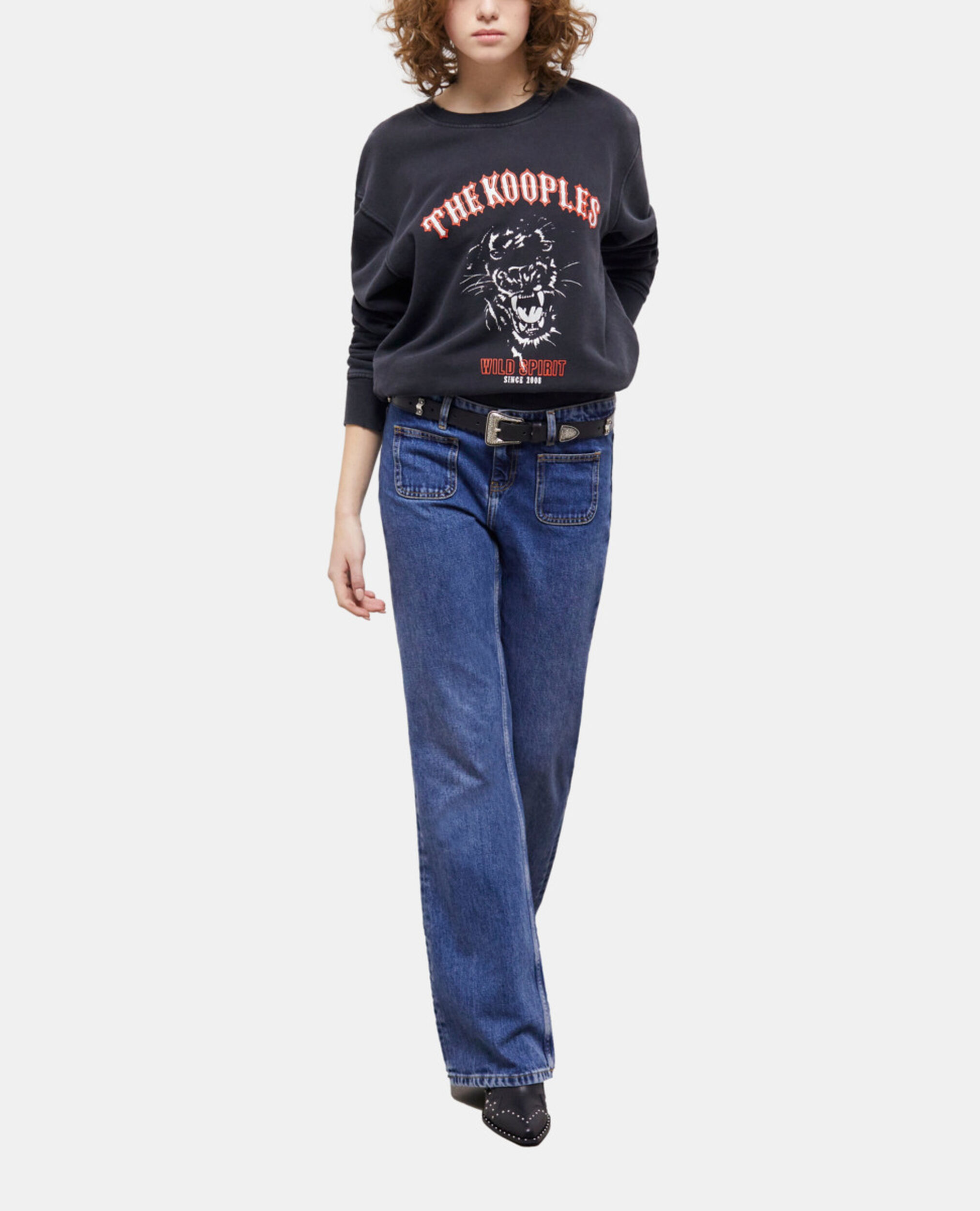 Sweatshirt sérigraphié noir, BLACK WASHED, hi-res image number null