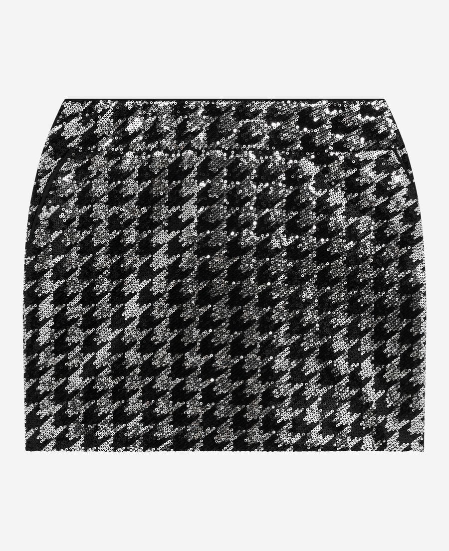 The Kooples WOMEN BLACK WHITE short houndstooth skirt with black sequins