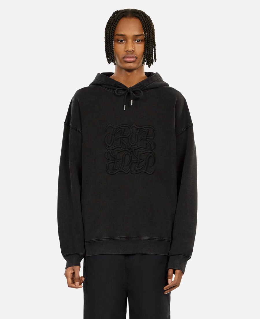 black hoodie with logo embroidery
