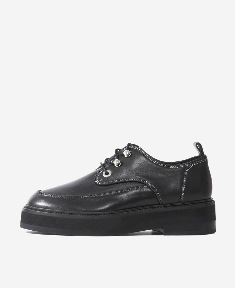 black leather derbies with topstitching