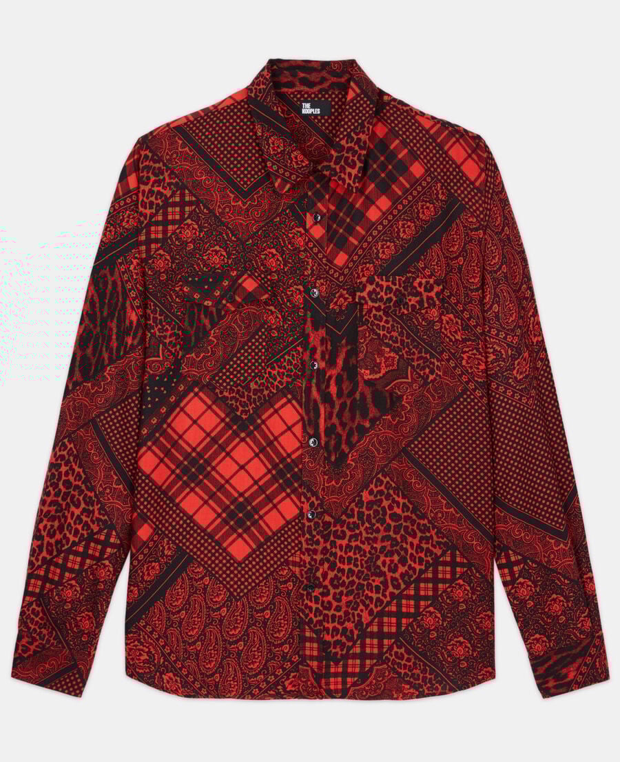 The Kooples H BLACK - RED printed shirt with classic collar