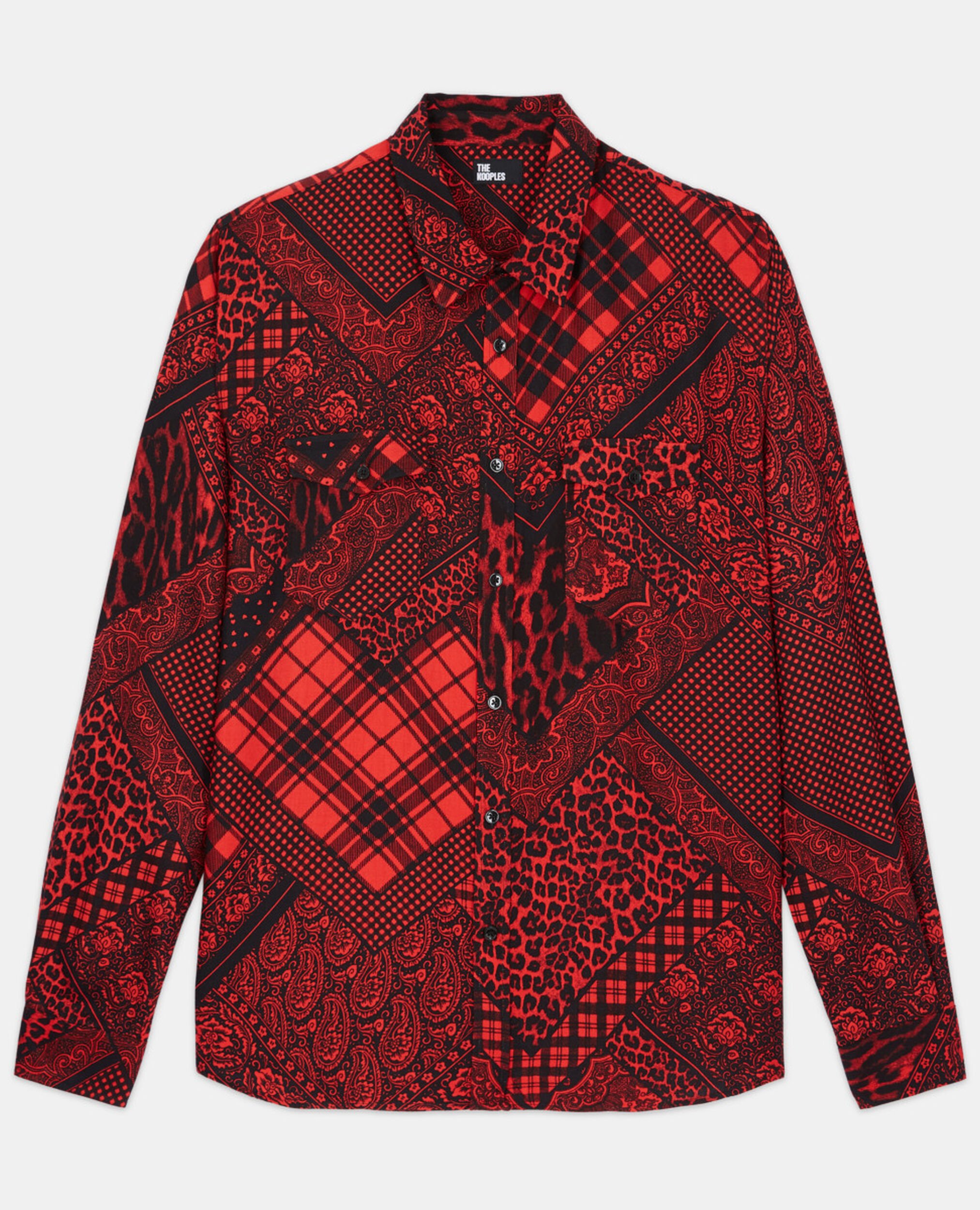 Printed shirt with classic collar, BLACK - RED, hi-res image number null