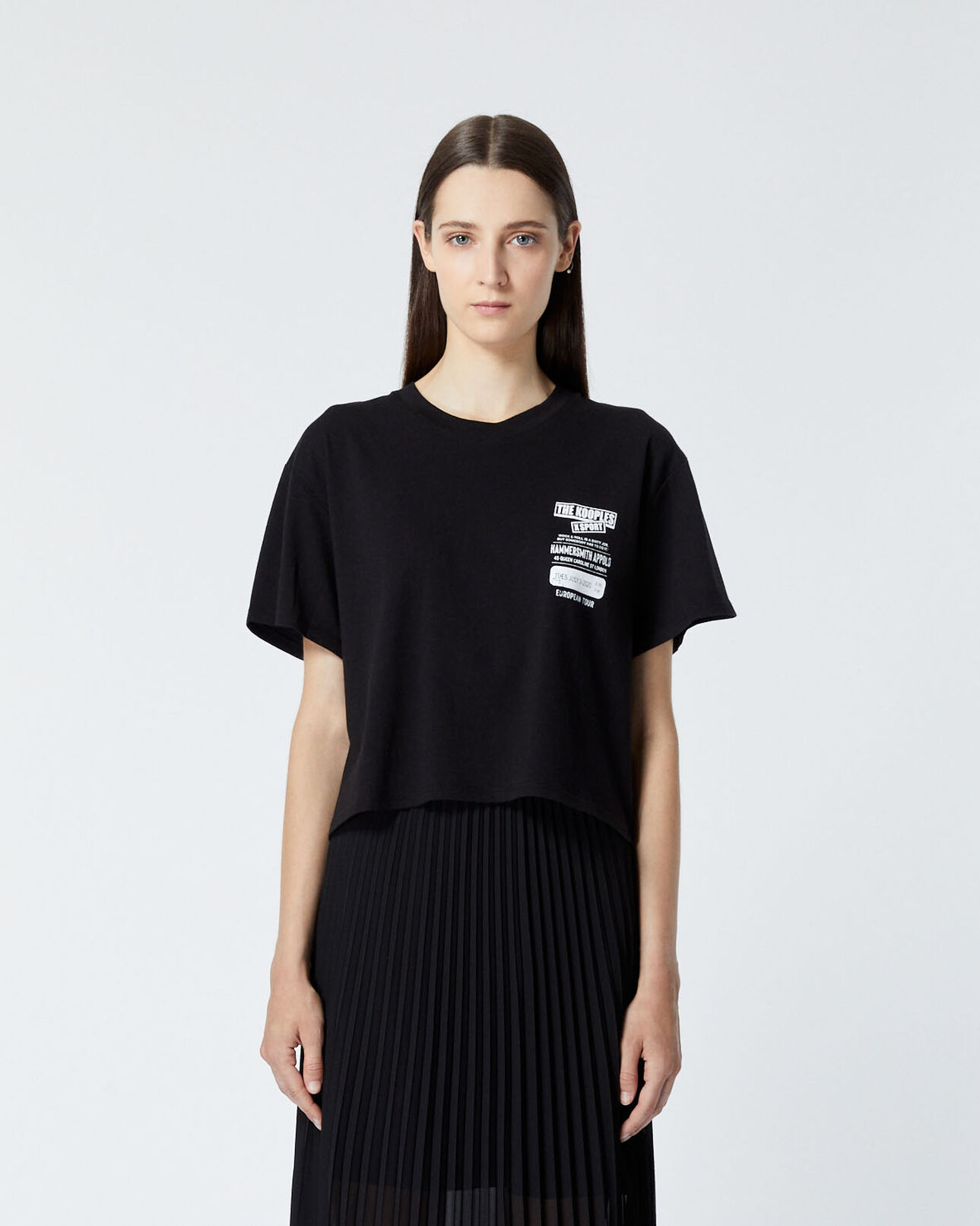 The Kooples WOMEN BLACK black cotton t-shirt with breast logo