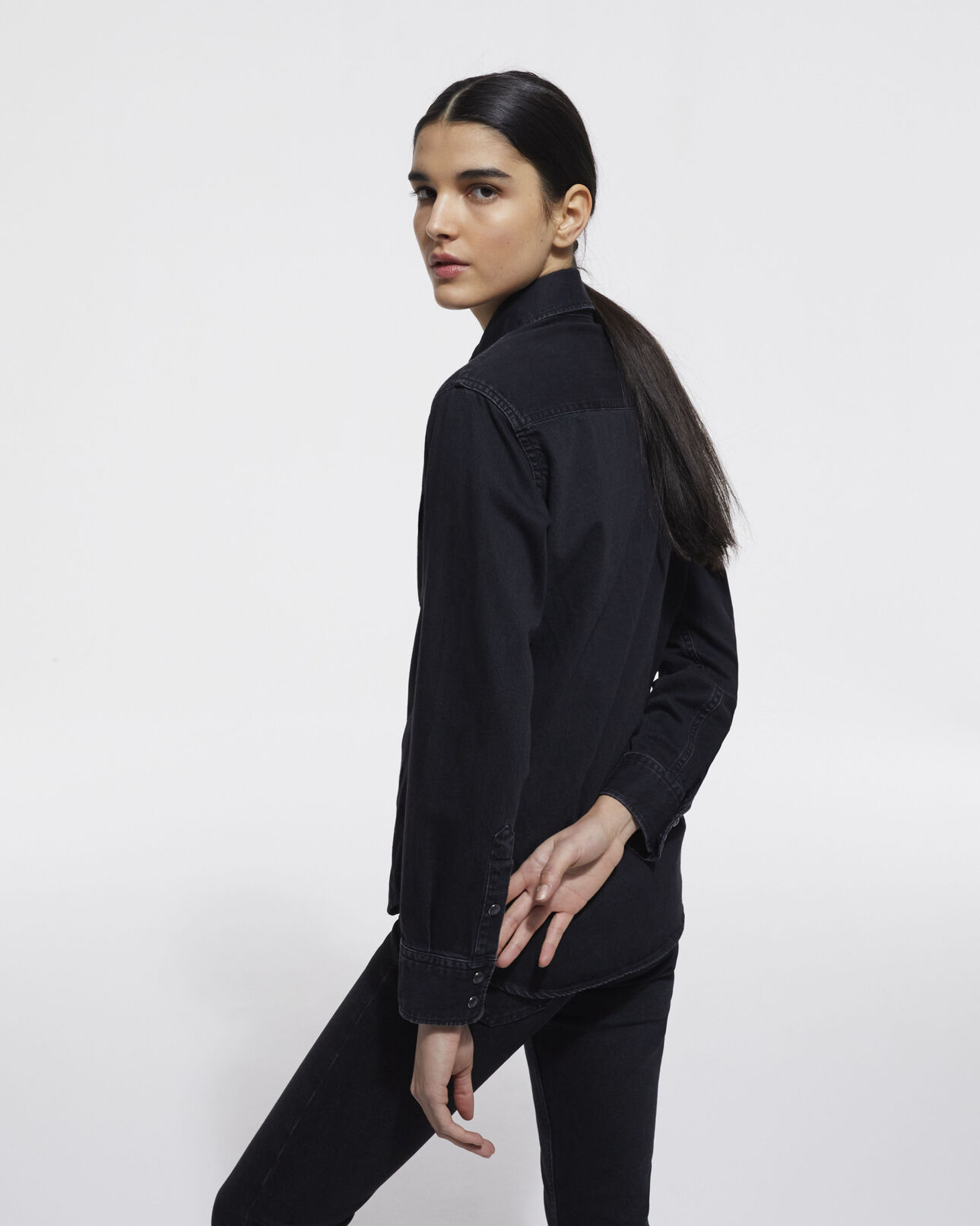 The Kooples F BLACK WASHED black denim shirt