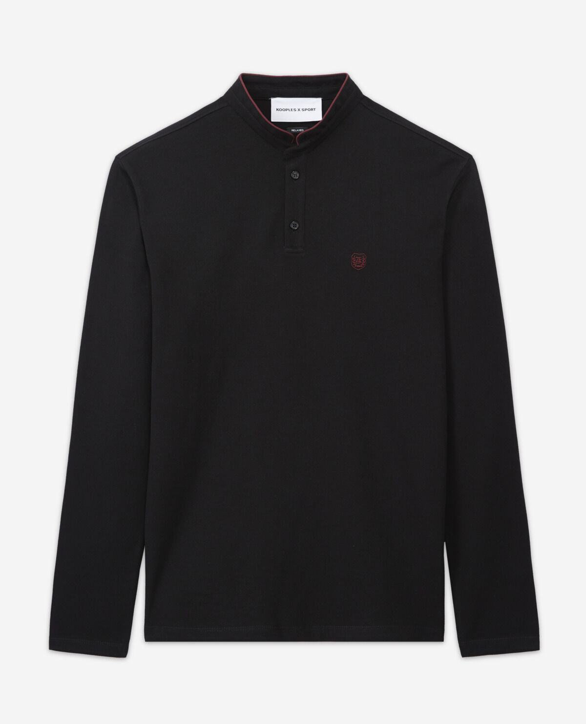 Black cotton polo with officer collar