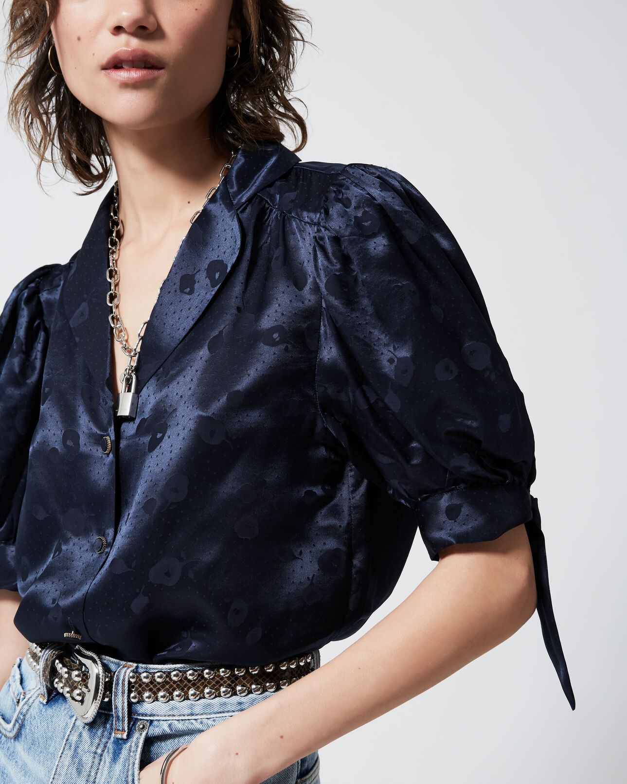 The Kooples DAMEN NAVY marineblaues elegantes hemd mit knöpfen