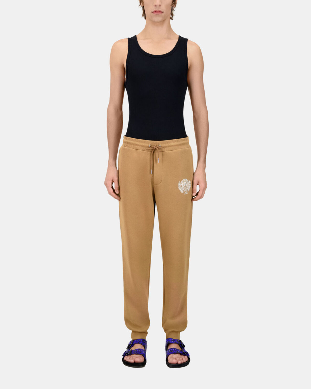 The Kooples MEN LIGHT BROWN camel logo tracksuit trousers