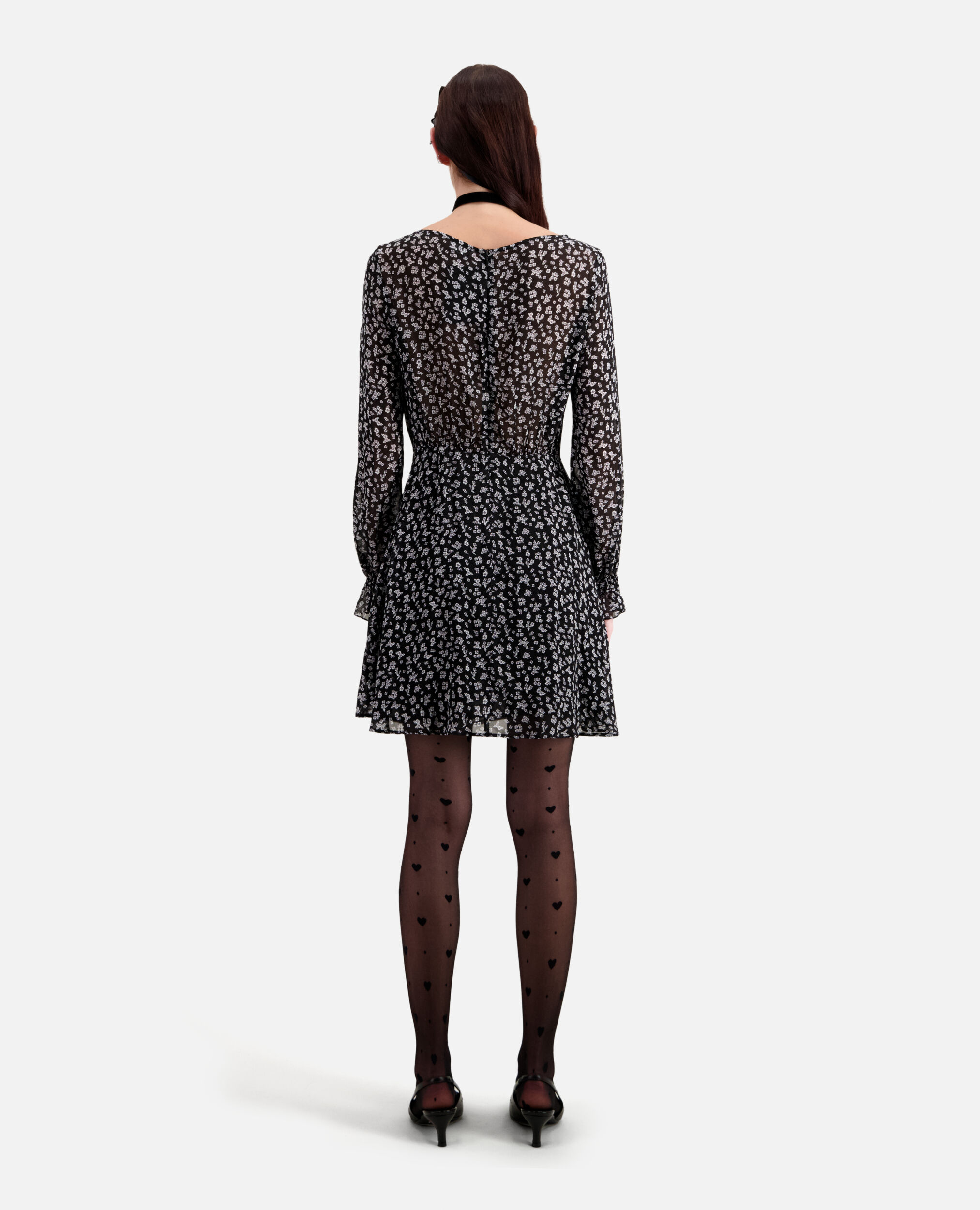 Kurzes Kleid mit Print, BLACK-ECRU, hi-res image number null