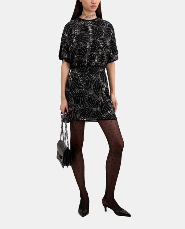 The Kooples MUJER BLACK vestido corto negro lentejuelas perlas