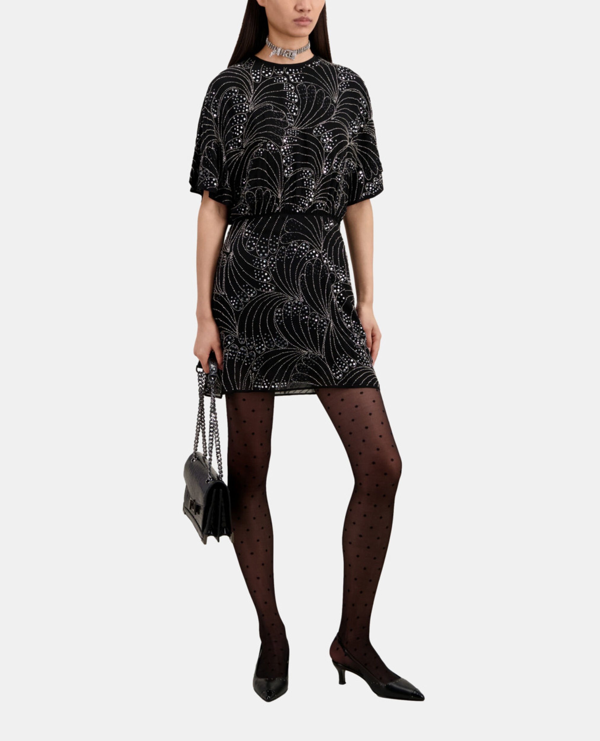 Short black dress with sequins and beads, BLACK, hi-res image number null