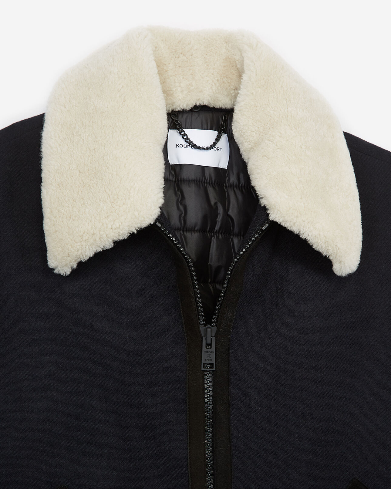 The Kooples HOMME NAVY blouson laine bleu zippé col mouton