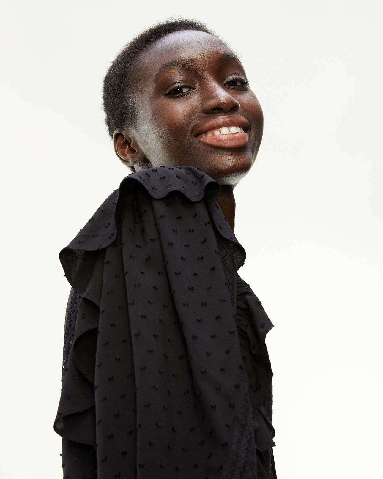 The Kooples WOMEN BLACK long-sleeved black dress with flounce