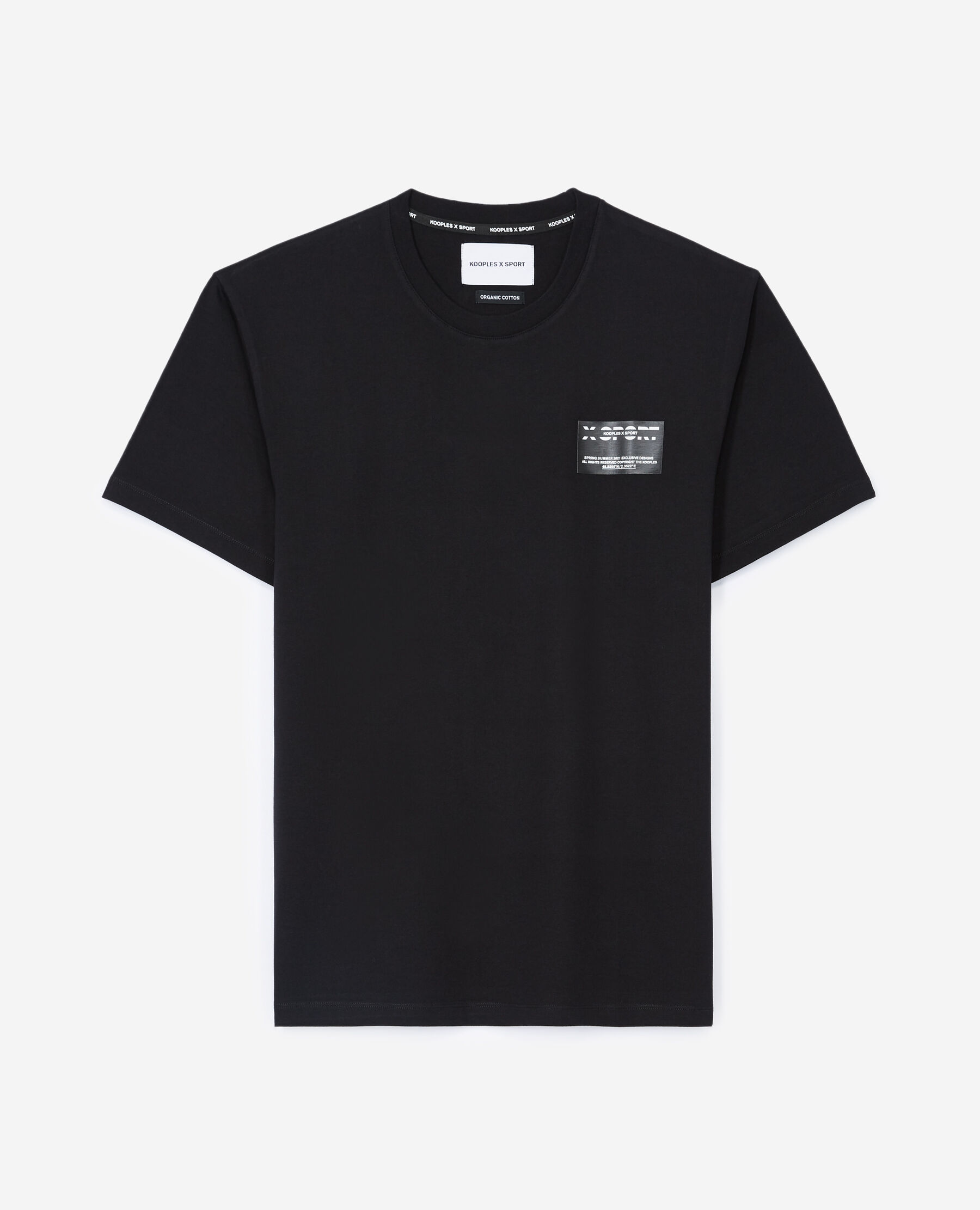 Black T shirt in cotton with breast patch