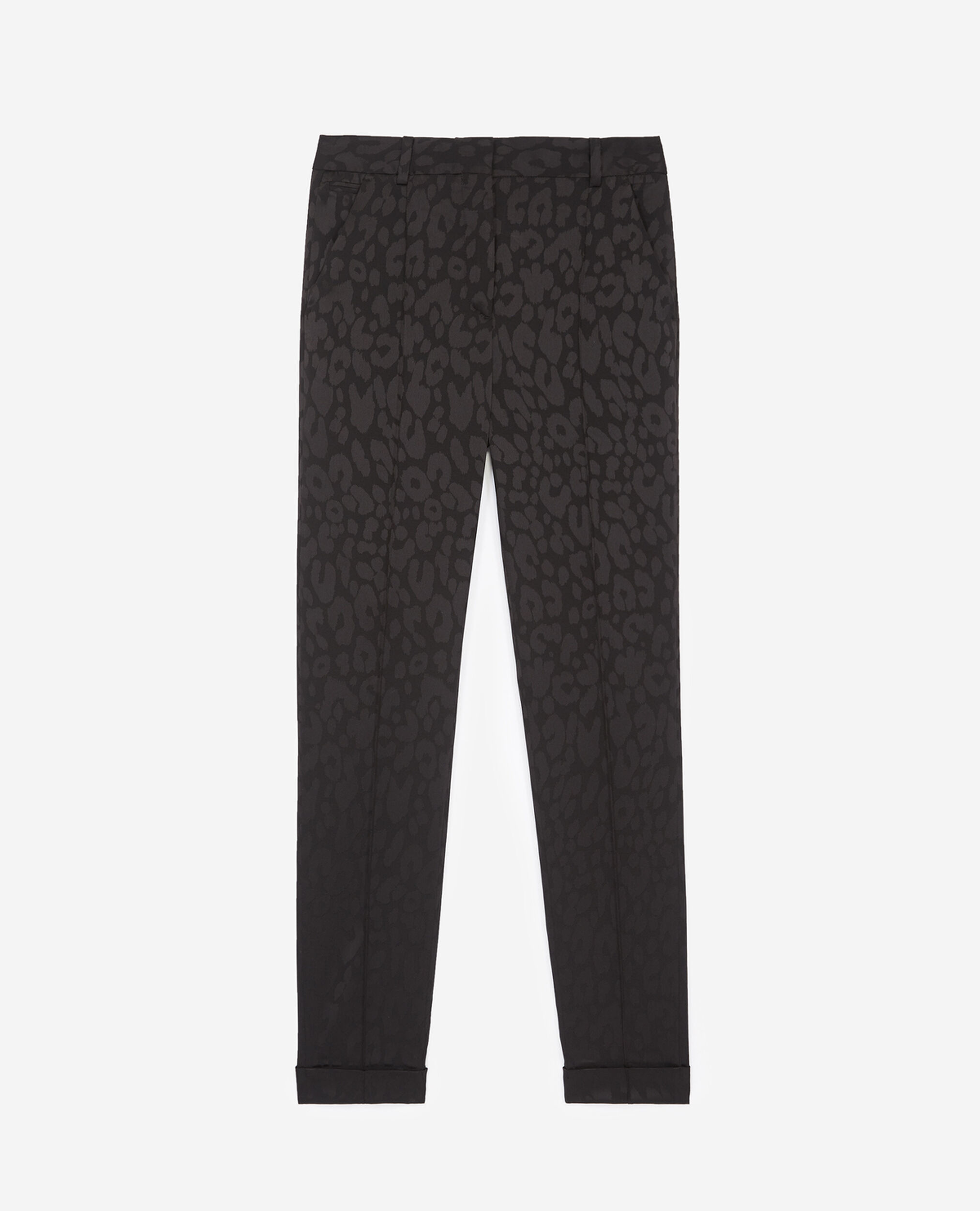 Black loose fit leopard print trousers, BLACK, hi-res image number null