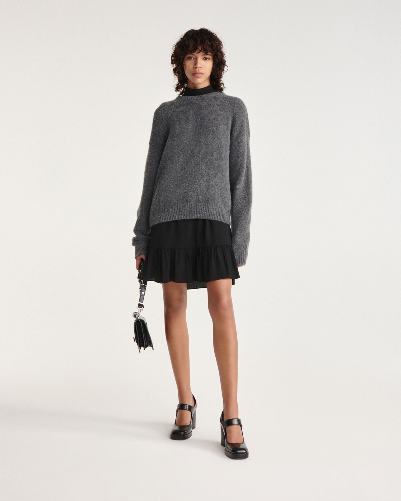 The Kooples WOMEN DARK GREY loose-fit alpaca wool dark gray sweater