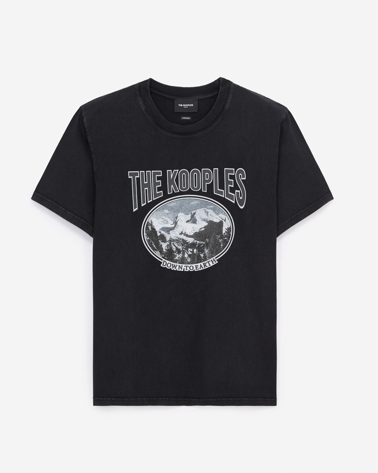 The Kooples MEN BLACK WASHED gray cotton t-shirt printed mountain logo