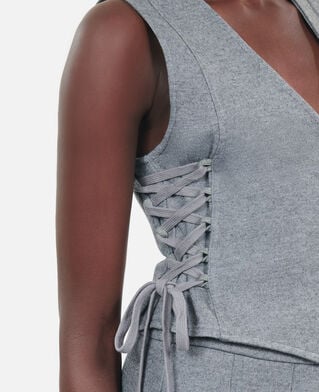 The Kooples WOMEN GREY MELANGE grey waistcoat with lacing
