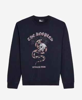 The Kooples MEN WASHED NAVY navy blue sweatshirt with sneaky snake serigraphy