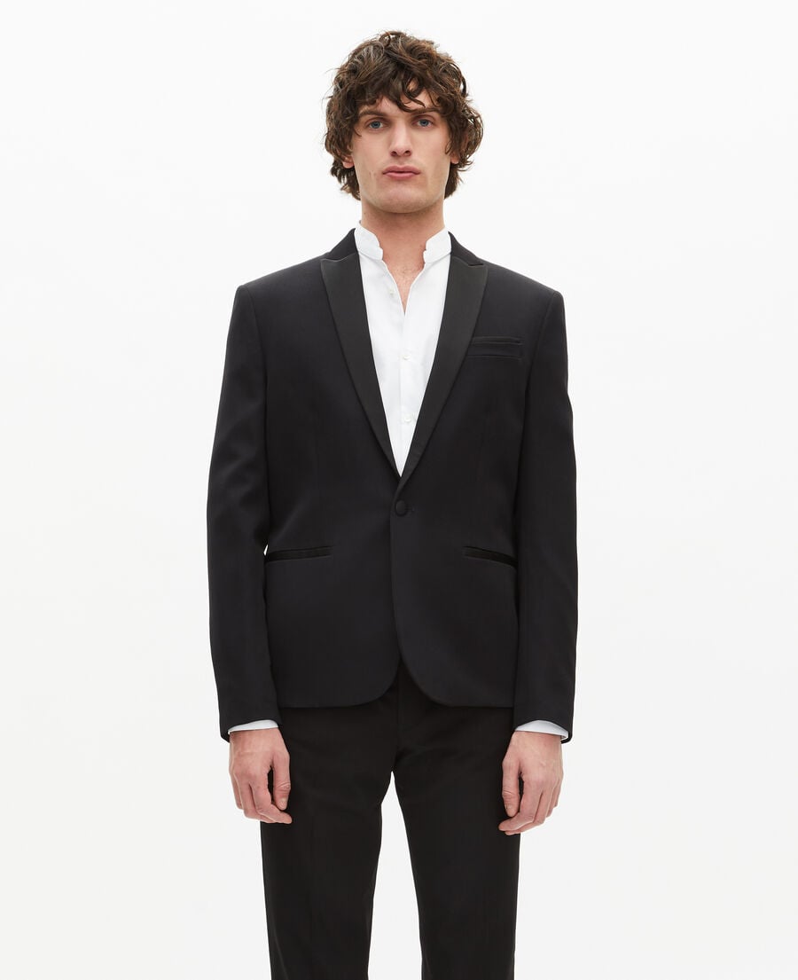 The Kooples MEN BLACK black slim fit satin detail tuxedo jacket