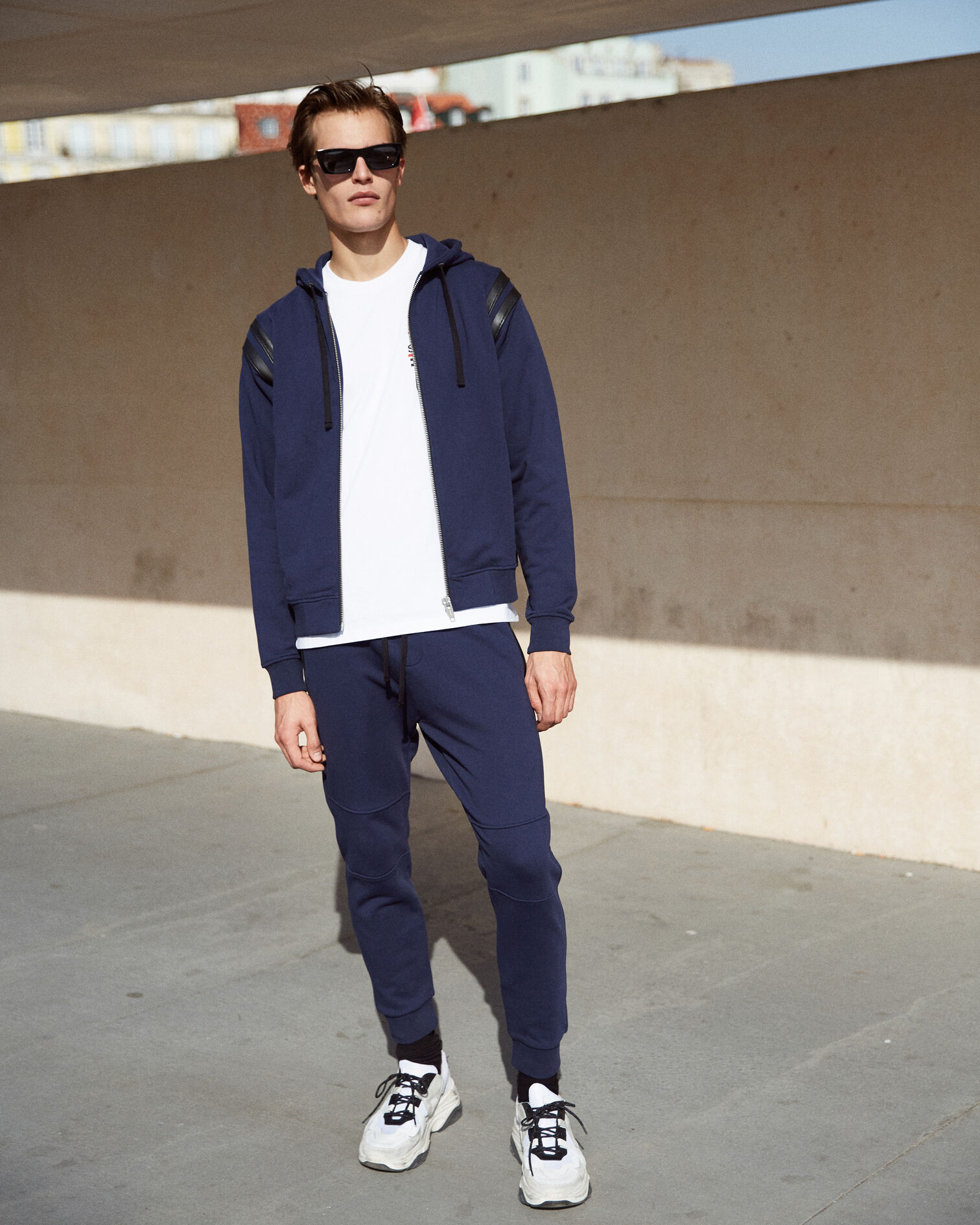 Sweater with leather, NAVY, hi-res image number null