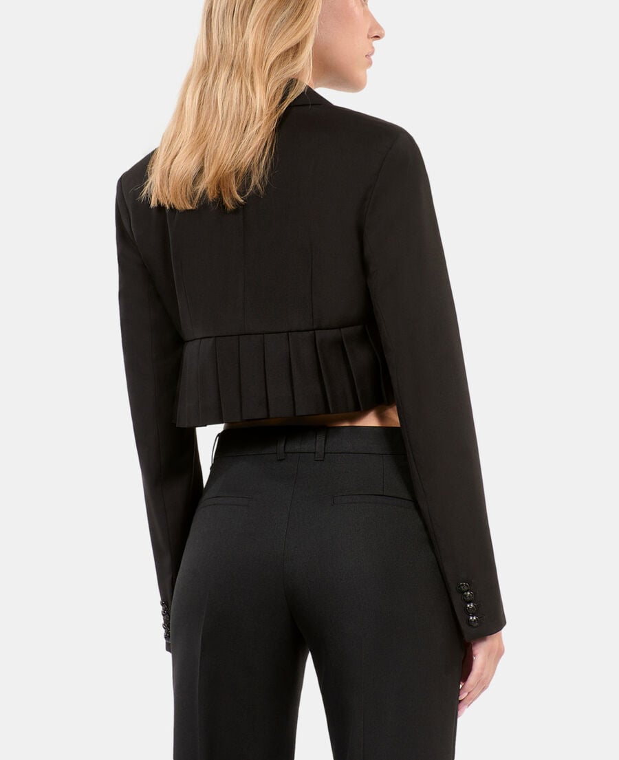 The Kooples WOMEN BLACK short black wool-blend pleated jacket