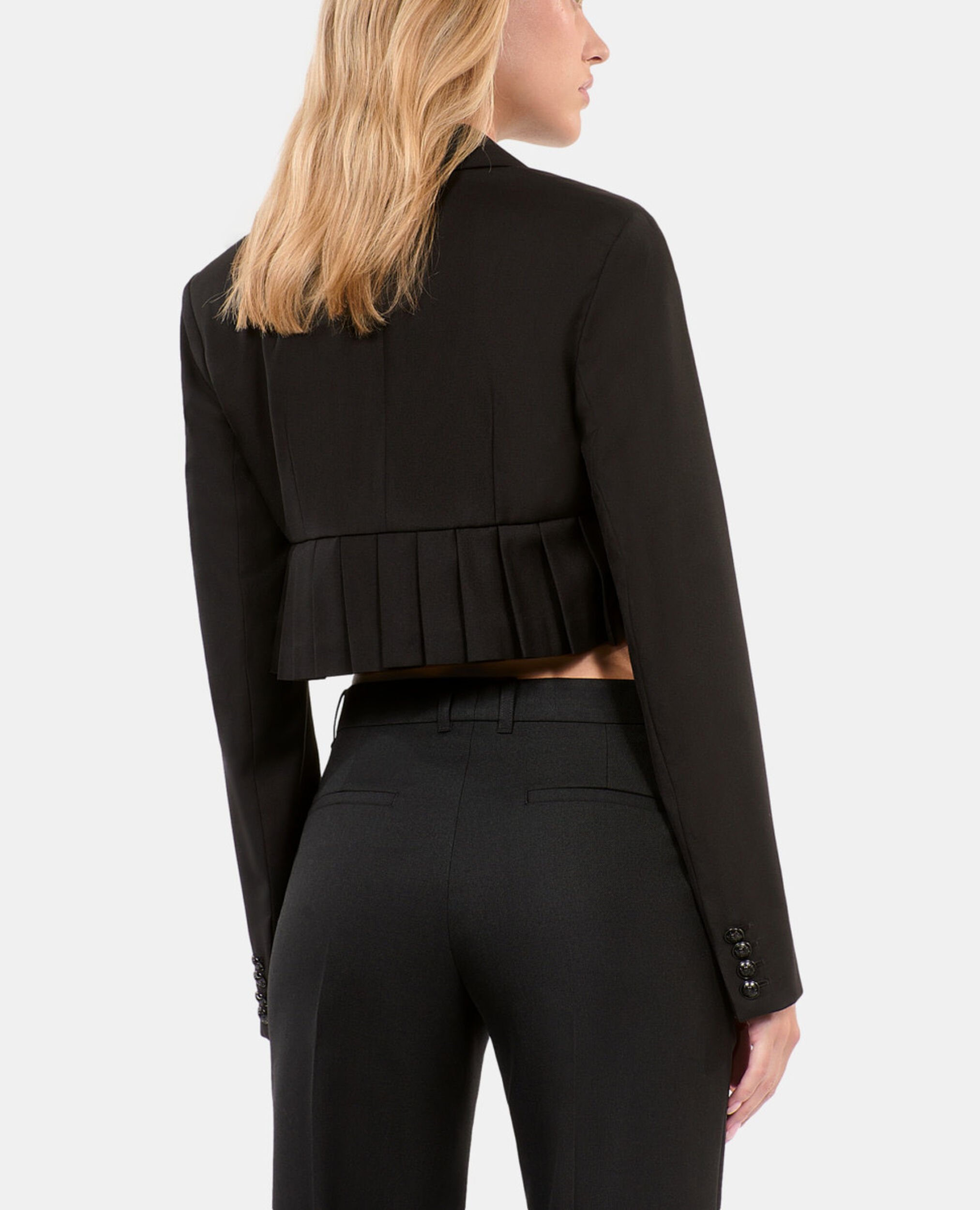 Short black wool-blend pleated jacket, BLACK, hi-res image number null