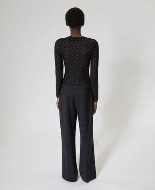 The Kooples WOMEN BLACK wide-leg pants with black wool stripe