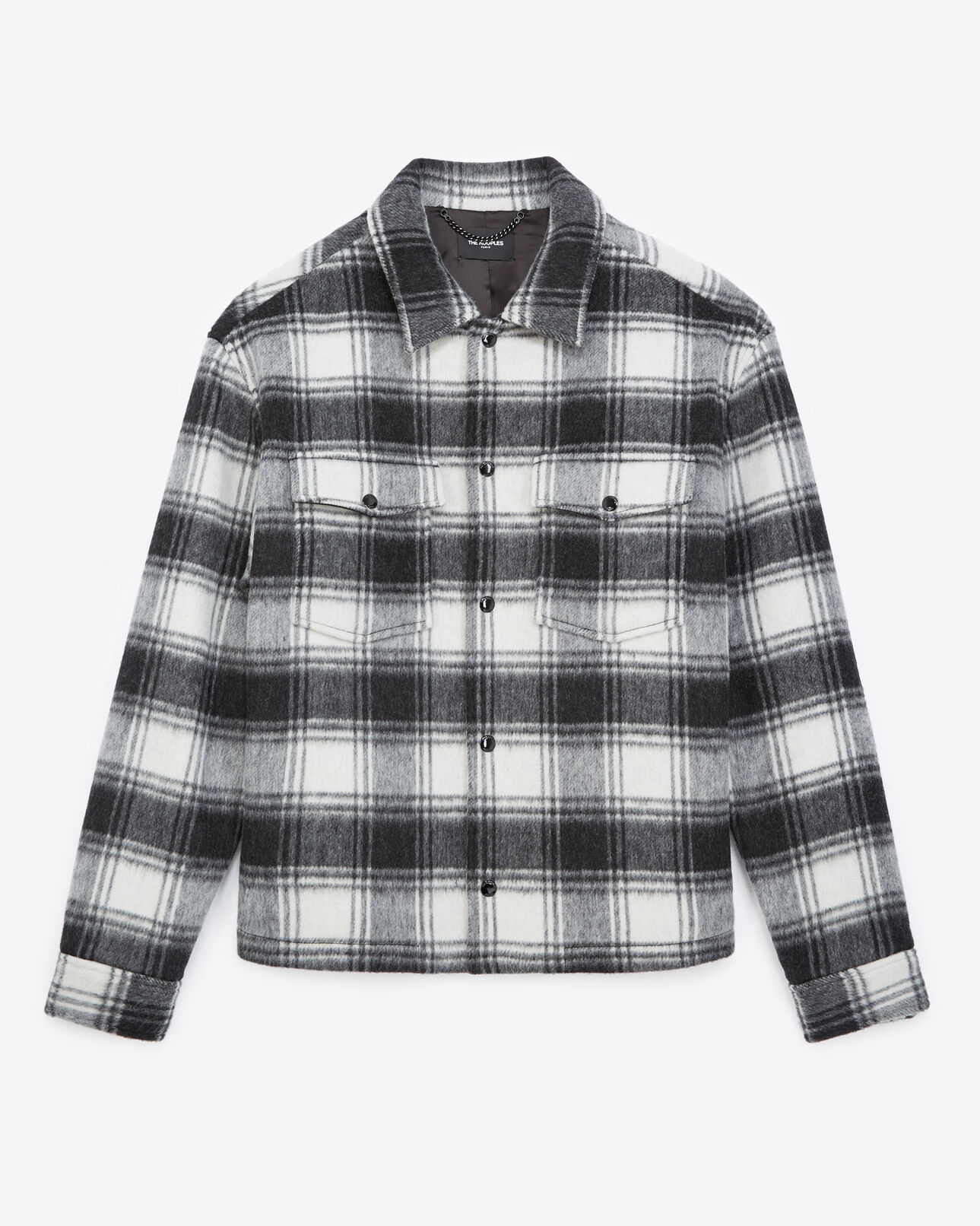 The Kooples MEN BLACK WHITE black and white wool jacket with check motif