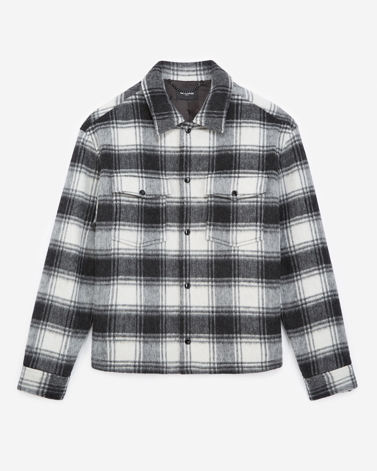 Black and white wool jacket with check motif, BLACK WHITE, hi-res image number null