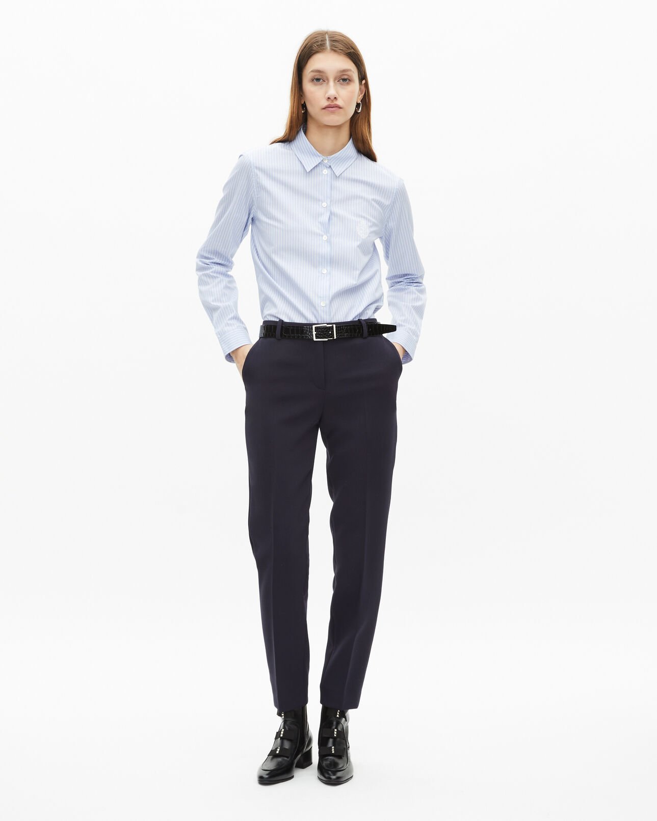 The Kooples DAMEN DARK NAVY marineblaue, maßgeschneiderte hose aus crêpe