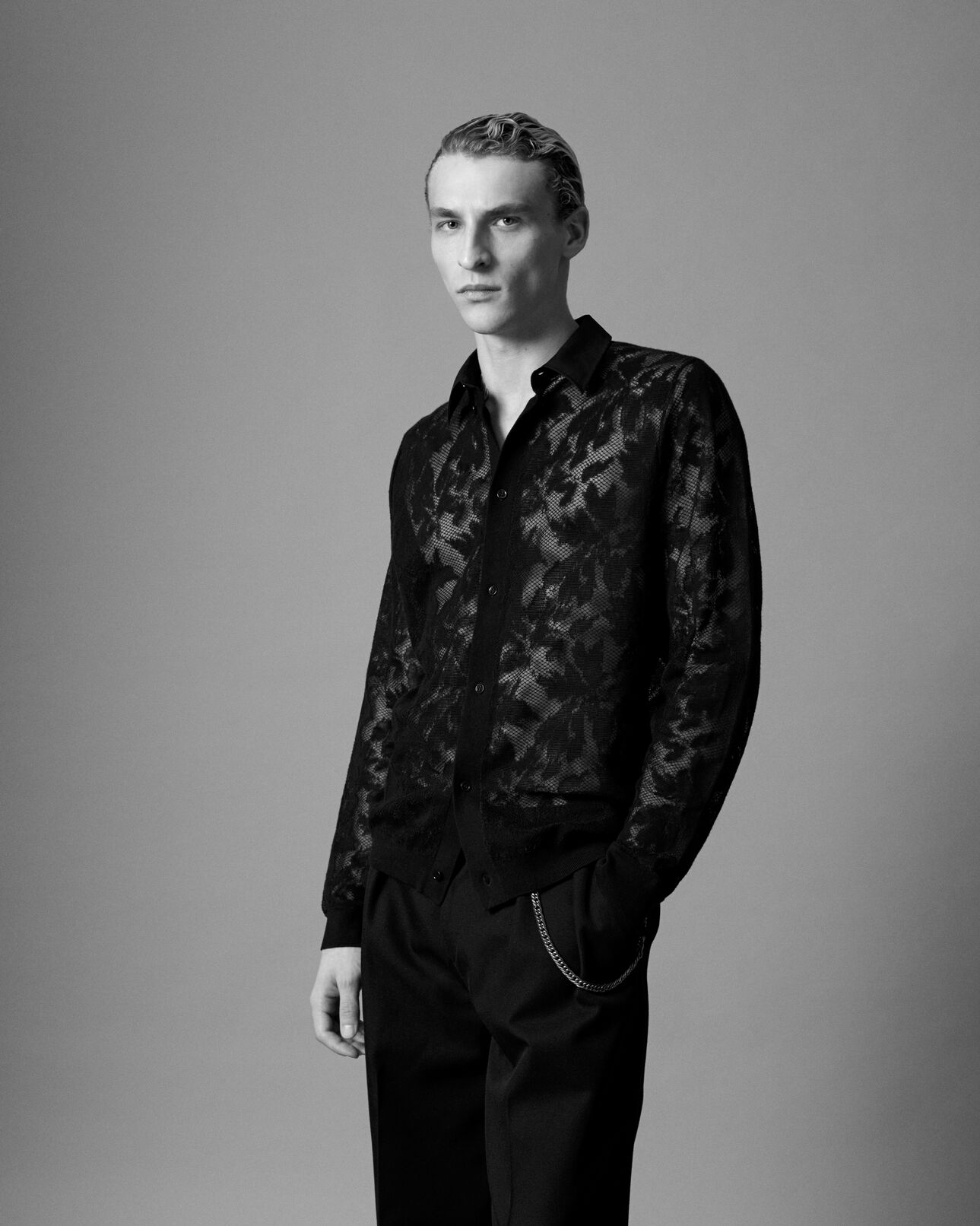 The Kooples HOMME BLACK chemise en maille effet dentelle noir