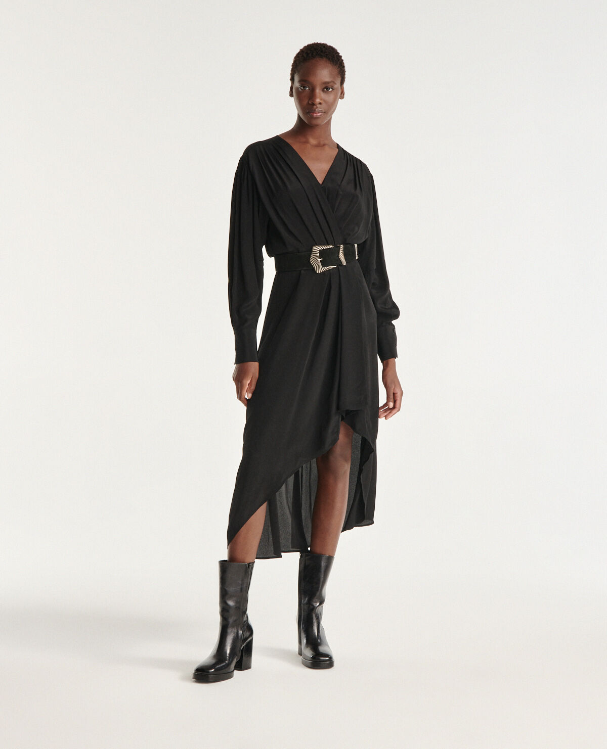 Long black draped dress The Kooples US