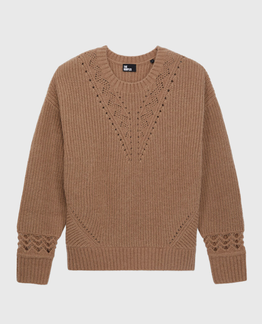 The Kooples WOMEN BROWN-BEIGE camel wool-blend sweater